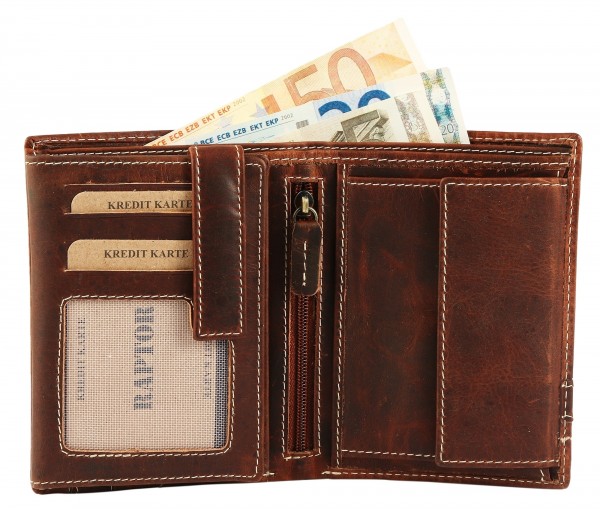 Raptor Herren - Geldbörse Echt Leder Portemonnaie Brieftasche 10x13 cm RA40029