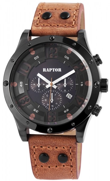 Raptor Herren-Uhr Armband Echtleder Datumsanzeige Analog Quarz RA20146