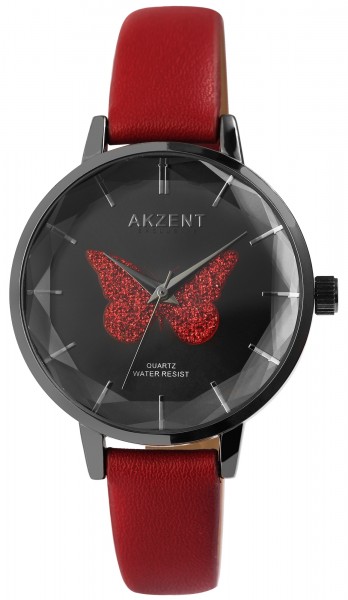 Akzent Exclusive Damen-Uhr Lederimitatband Schmetterling Analog Quarz 1900250