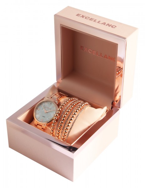 Excellanc Damen - Geschenkset Damenuhr mit Metallband und modischen Armreifen1800181