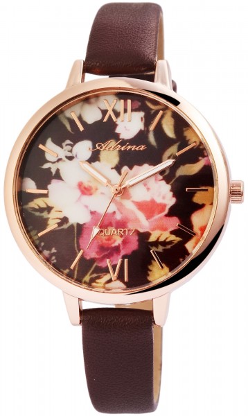 Adrina Damen – Uhr Lederimitat Armbanduhr Natur Motiv Analog Quarz 1900139-001