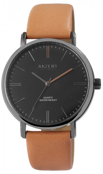Akzent Exclusive Herren-Uhr Lederimitat Armbanduhr Elegant Analog Quarz 2900202