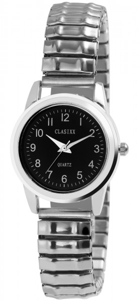 Classix Damen - Uhr Schwarz Silberfarbig Zugband Metall Armbanduhr 1700009