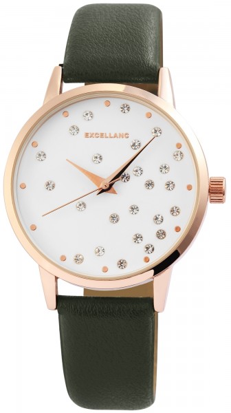 Excellanc Damen – Uhr Lederimitat Armbanduhr Strass Analog Quarz 1900173