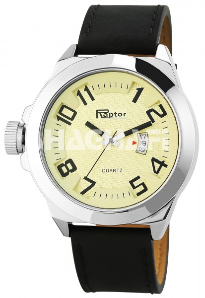 Raptor Herren-Uhr Armband Oberseite Echtleder Datum Analog Quarz RA20119