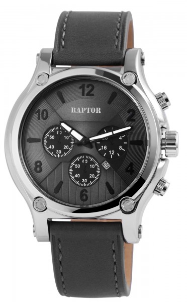 Raptor Herren-Uhr Armband Oberseite Leder Chronographen Look Analog Quarz RA20109