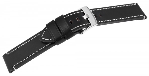 Basic Echtleder Armband, schwarz mit weißer Naht, glatt, Dornschließe, XL, UVP 19,95 €