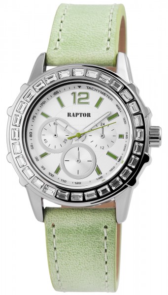 Raptor Damen-Uhr Armband Oberseite Echtleder Strass-Steine Analog Quarz RA10140