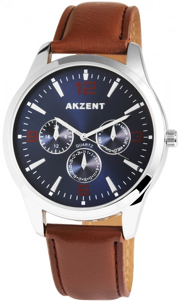 Akzent Herren - Uhr Lederimitations Armbanduhr Elegant Analog Quarz 2900004