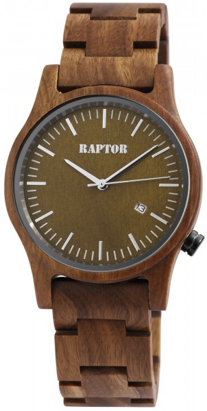 Raptor Herren-Holz Uhr Gliederarmband Faltschließe Datum Analog Quarz RA20243