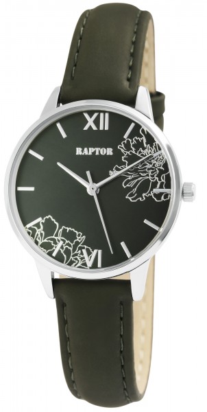 Raptor Damen-Uhr mit Echtleder Armband Elegant Blumen Analog Quarz RA10185