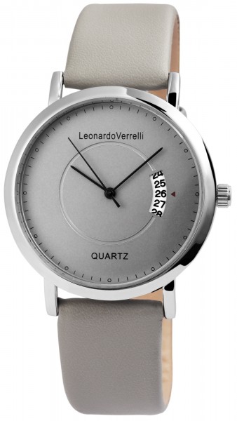 Leonardo Verrelli Herren – Uhr Lederimitationsarmband Datum Analog Quarz 2900106