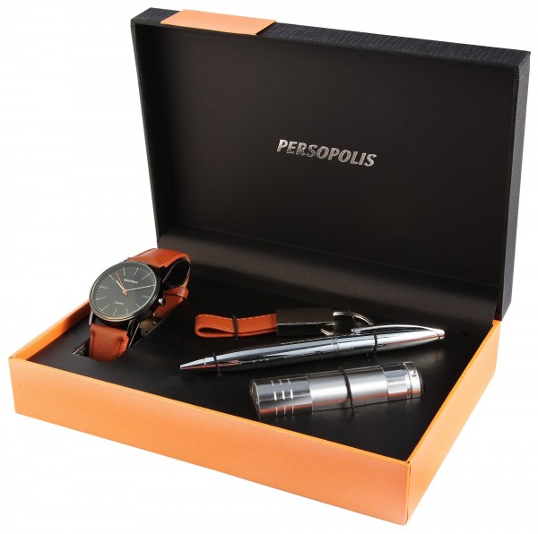 Persopolis Uhrenset / Geschenkset bestehend aus Herrenuhr mit Schlüsselanhänger und Kugelschreiber