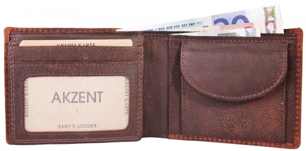 Akzent Herren - Geldbörse Leder Portemonnaie RFID Vintage Quer 11,5x9cm 3000265