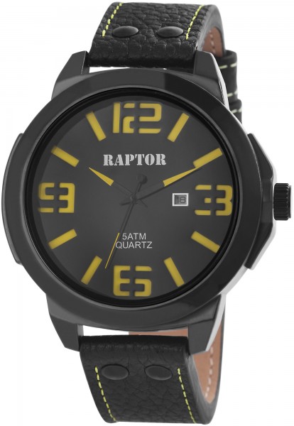 Raptor Herren-Uhr Echt Leder Armband Datum Analog Quarz RA20069