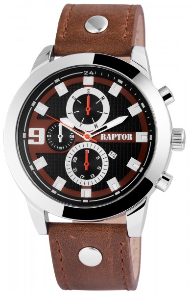 Raptor Herren-Uhr Oberseite Echtlederarmband Chronograph Look Quarzwerk RA20126