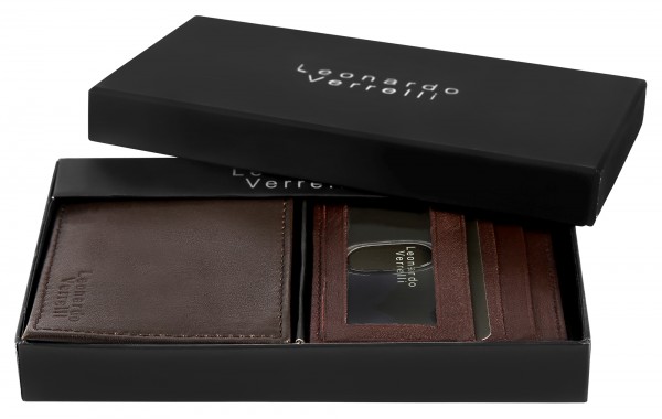 Leonardo Verrelli Geschenkset mit Geldbörse und Kreditkartenmäppchen aus Echtleder