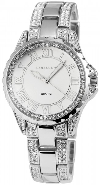 Excellanc Damen – Uhr Metall Armbanduhr Crystal-Besatz Analog Quarz 1800039