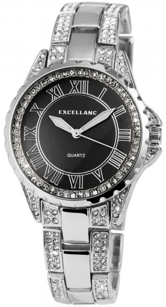 Excellanc Damen – Uhr Metall Armbanduhr Crystal-Besatz Analog Quarz 1800039
