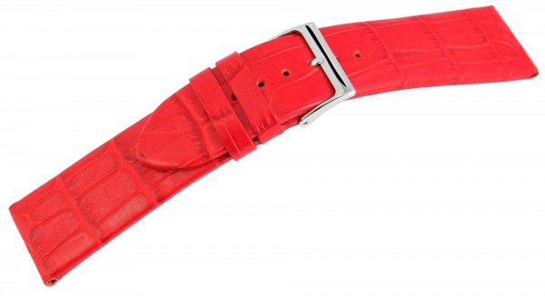 Echtleder Armband im roten Alligatorlederdesign, flach, Dornschließe