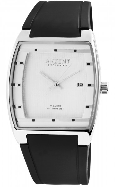 Akzent Exclusive Herren - Uhr Silikon Armbanduhr Datum Eckig Analog Quarz 2500002