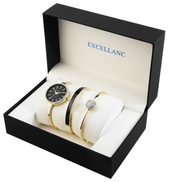Excellanc Damen - Geschenkset mit Armbanduhr und zwei Armreifen 1800200