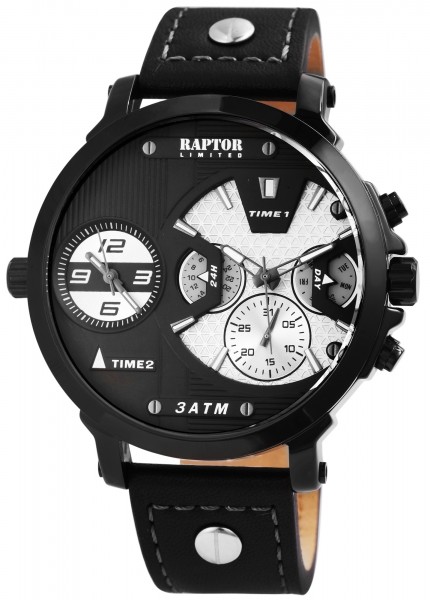 Raptor Limited Herren-Uhr Echt Leder Multifunktion Analog Quarz RA20248