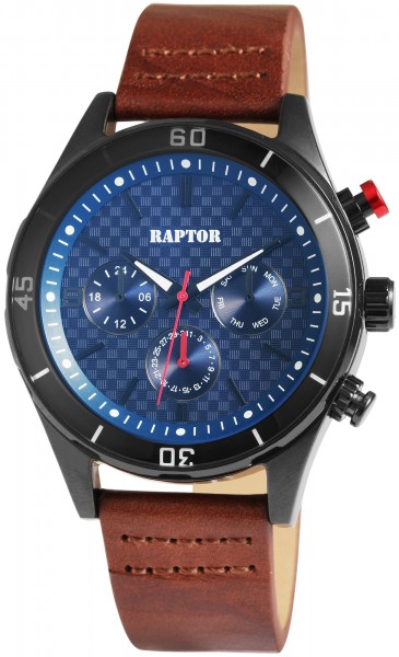 Raptor Herren-Uhr Armband Oberseite Echt Leder Analog Quarz RA20008