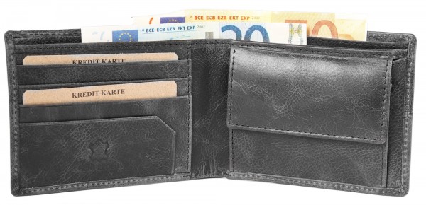 Akzent Herren - Geldbörse Echt Leder Portemonnaie Querformat 11,5x9,5cm 3000263