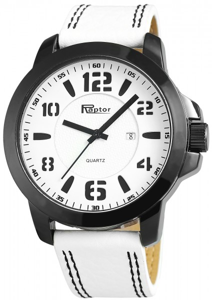 Raptor Herren-Uhr Armband Oberseite Echt Leder Datumsanzeige Analog Quarz RA20141