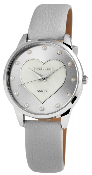 Excellanc Damen – Uhr Lederimitat Armbanduhr Herz Analog Quarz 1900009