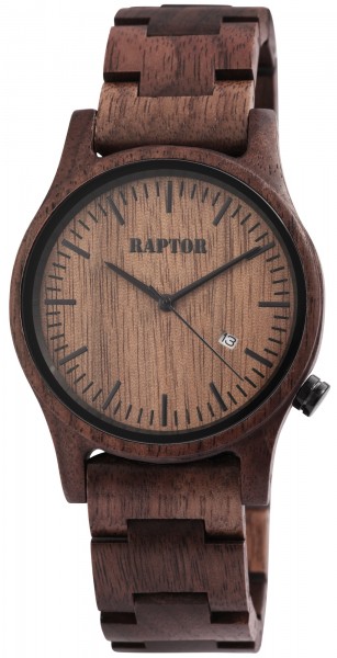 Raptor Herren-Holz Uhr Gliederarmband Faltschließe Datum Analog Quarz RA20243