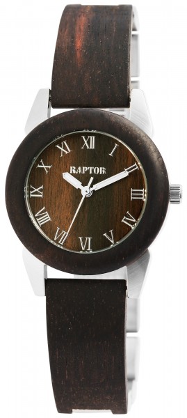 Raptor Damen-Uhr Holz Edelstahl Armbanduhr Faltschließe Analog Quarz RA10173