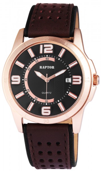Raptor Herren-Uhr Oberseite Echtlederarmband Datumsanzeige Quarzwerk RA20129