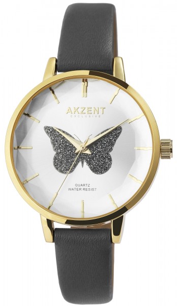 Akzent Exclusive Damen-Uhr Lederimitatband Schmetterling Analog Quarz 1900250