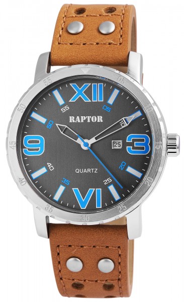 Raptor Herren-Uhr Oberseite Echtlederarmband Datumsanzeige Quarzwerk RA20114