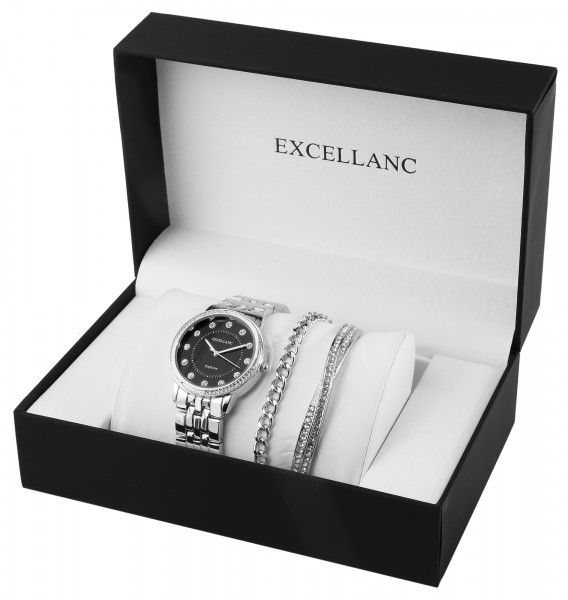 Excellanc Damen-Geschenkset mit Armbanduhr, Armband und Armreif