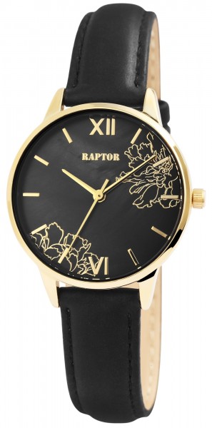 Raptor Damen-Uhr mit Echtleder Armband Elegant Blumen Analog Quarz RA10185