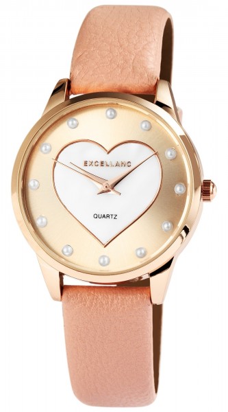 Excellanc Damen – Uhr Lederimitat Armbanduhr Herz Analog Quarz 1900009