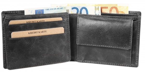 Akzent Herren - Geldbörse Leder Portemonnaie RFID Vintage Quer 11 x 9 cm 3000256