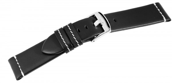 Basic Echtleder Armband, schwarz mit weißer Naht,glatt, flach, Dornschließe, UVP 24,95 €