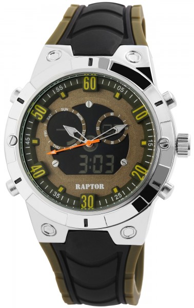 Raptor Herren-Uhr Silikon Datum Licht Wochentag Digital Analog Quarz RA20028