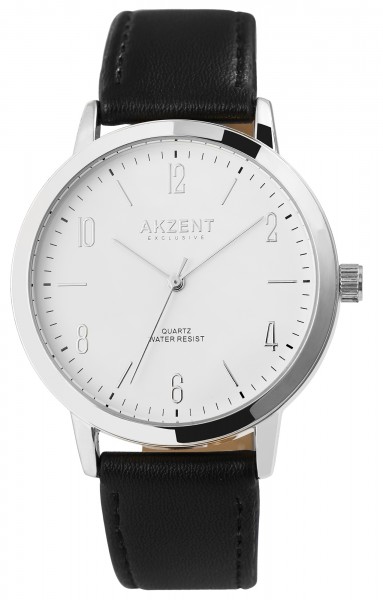 Akzent Exclusive Herren-Uhr Lederimitat Armbanduhr Elegant Analog Quarz 2900201