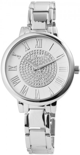 Excellanc Damen-Uhr Metallarmband Clipverschluss Strass Analog Quarz 1800087