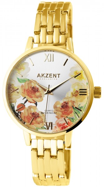 Akzent Exclusive Damen - Uhr Metall Armbanduhr Blumen Analog Quarz 1800197