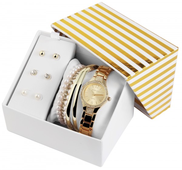 Excellanc Damen-Schmuckset Uhr Armband Ohrstecker Analog Quarz 1800162