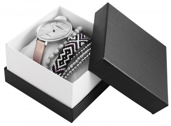 Adrina Uhrenset / Geschenkset Damenuhr mit 5 modischen Schmuckarmbändern