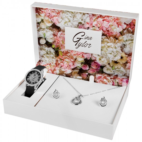 Gina Tylor Geschenkset mit Armbanduhr und Schmuckset aus Kette und Ohrsteckern