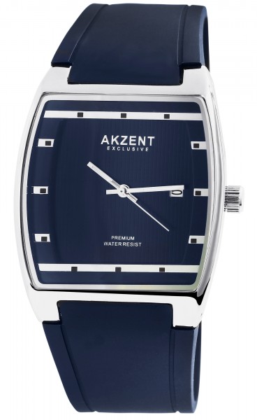 Akzent Exclusive Herren - Uhr Silikon Armbanduhr Datum Eckig Analog Quarz 2500002