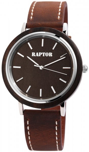 Raptor Herren-Uhr Holz Armband Echt Leder Analog Quarz RA20045